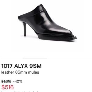 1017 ALIX 9SM Black Learher Mules Size 40 USA 9